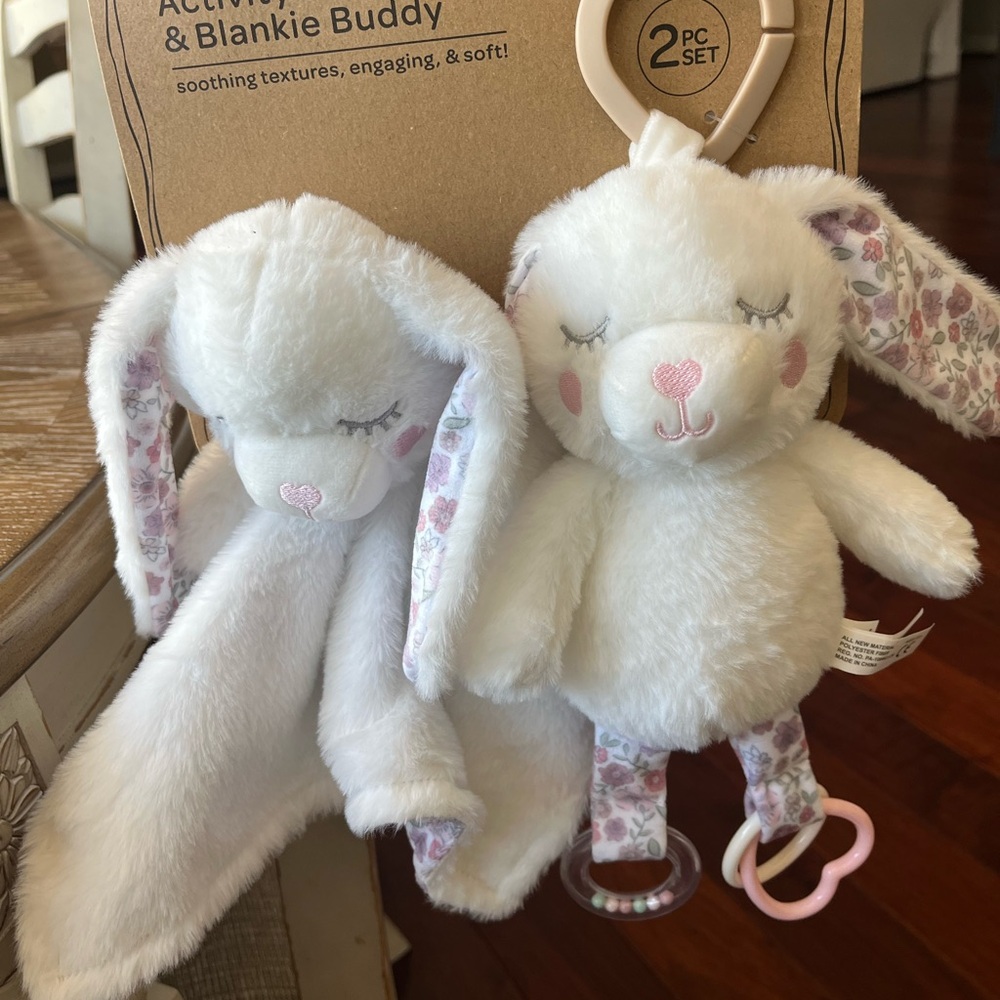 Dreamgro Plush Bunny Stroller Toy and Blankie Buddy Set